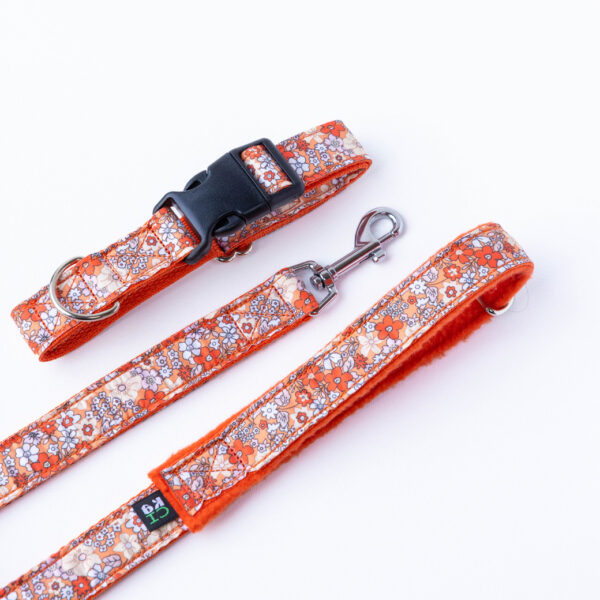 Orange Floral Dog Collar and Lead Set