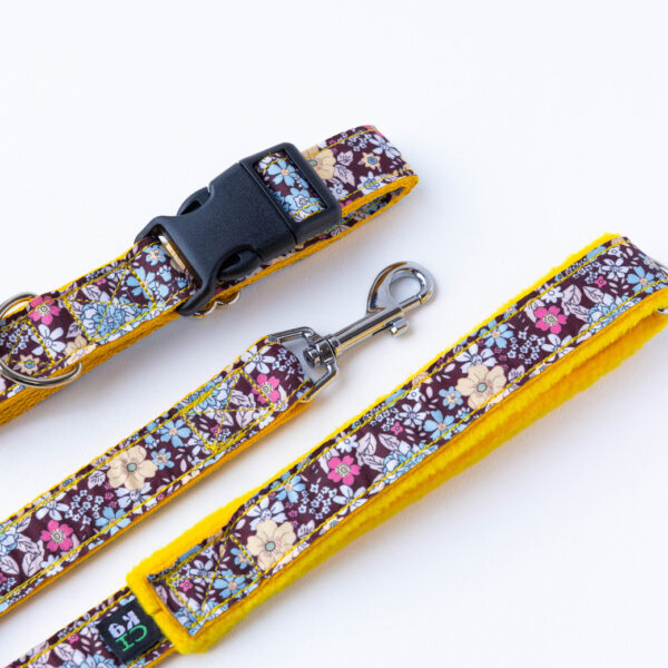 Yellow Floral Dog Collar Lead Set